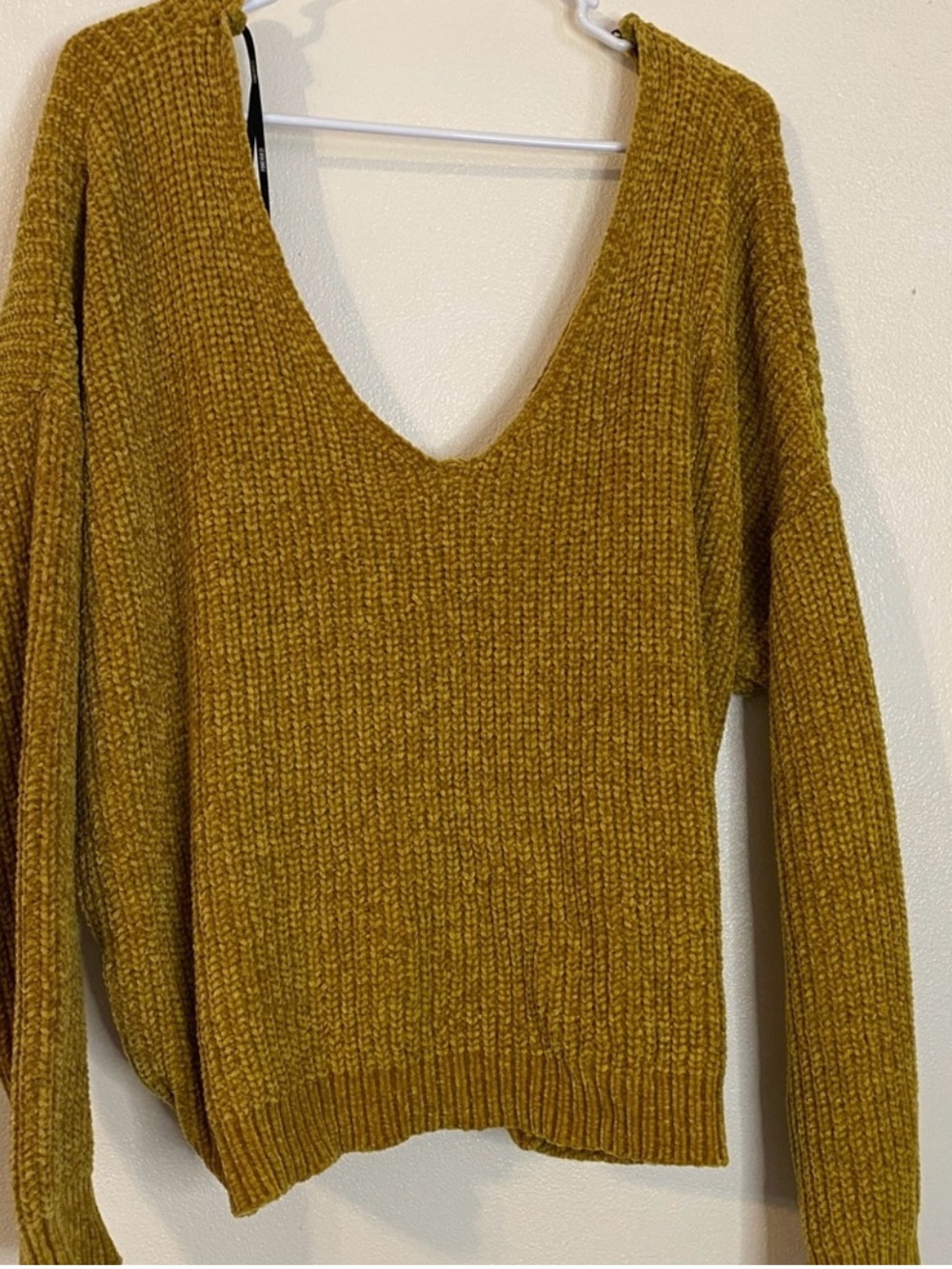 Forever 21 Mustard Chenille V-Neck Twist Back Sweater - Size M